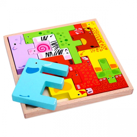 Jucării - Joc de tip tetris din lemn cu animale 3D JC21