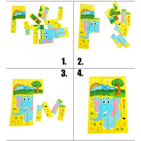 Jucării - Joc Jenga Interactiv 3 in 1 Puzzle Turn din Lemn și Domino JC07