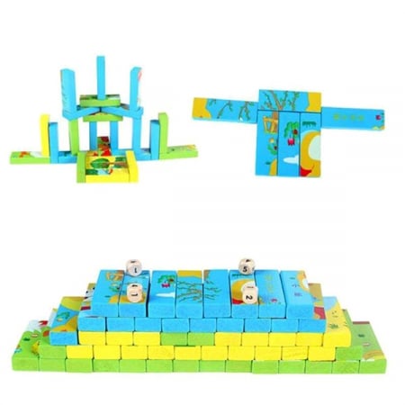 Jucării - Joc Jenga Interactiv 3 in 1 Puzzle Turn din Lemn și Domino JC07
