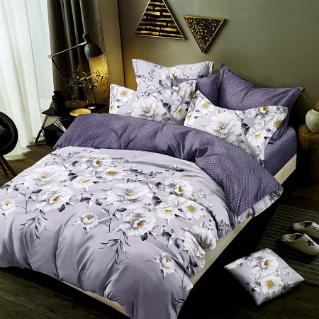 Lenjerii Finet - Lenjerie de pat 2 persoane, bumbac finet, 6 piese, 2 fețe, mov, SP484