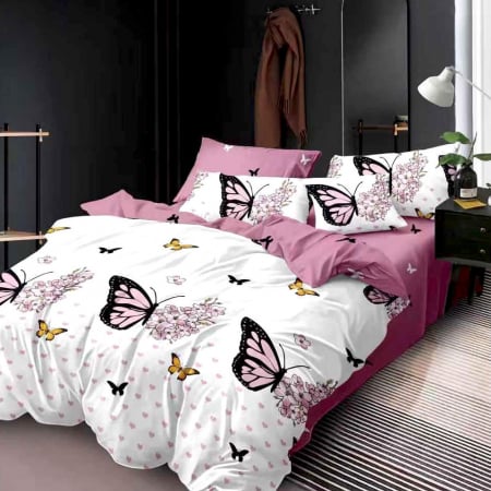 Lenjerii Finet - Lenjerie de pat 2 persoane, bumbac finet, 6 piese, 2 fețe, SP911