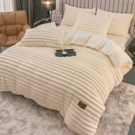Lenjerii Cocolino - Lenjerie Cocolino uni, 4 piese, crem, cearceaf cu elastic 180x200 cm