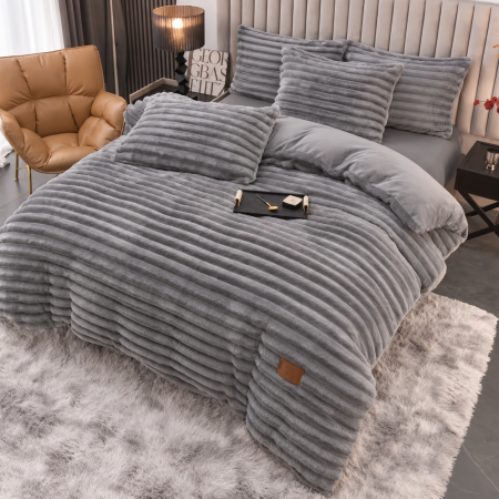 Lenjerii Cocolino - Lenjerie Cocolino uni, 4 piese, gri antracit, cearceaf cu elastic 180x200 cm