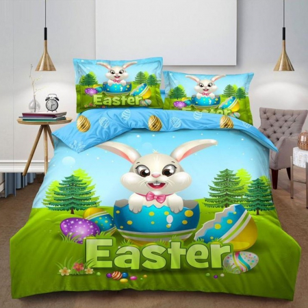 Lenjerii Paște - Lenjerie de pat 2 persoane, bumbac finet, 4 piese, 2 fețe, Paște, SPAF27