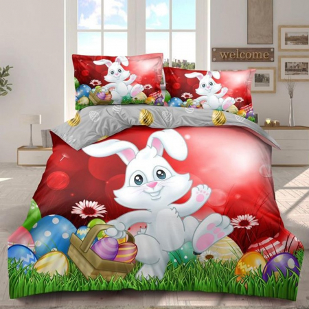 Lenjerii Paște - Lenjerie de pat 2 persoane, bumbac finet, 4 piese, 2 fețe, Paște, SPAF35