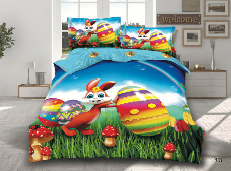 Lenjerii Paște - Lenjerie de pat 2 persoane, bumbac finet, 4 piese, 2 fețe, Paște, SPAP13