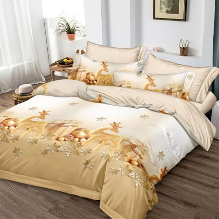 Lenjerii Crăciun - Lenjerie de pat 2 persoane, bumbac finet, 6 piese, 2 fețe, Crăciun SPAC2303