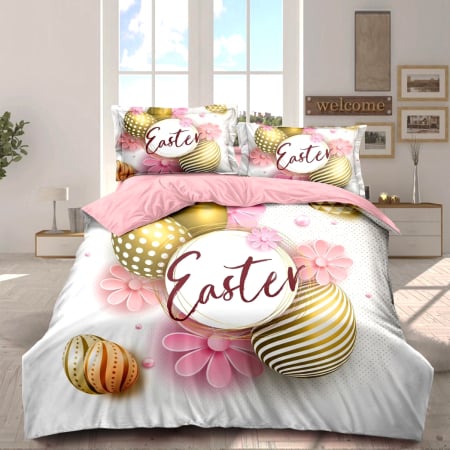 Lenjerii Paște - Lenjerie de pat 2 persoane, bumbac finet, 6 piese, 2 fețe, Paște, SPAP3