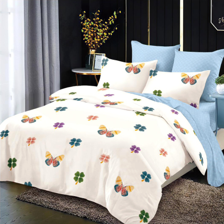 Lenjerii Finet - Lenjerie de pat 2 persoane, bumbac finet, 6 piese, 2 fețe, SP1047