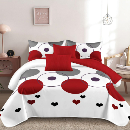 Lenjerii Finet - Lenjerie de pat 2 persoane, bumbac finet, 6 piese, 2 fețe, SP564