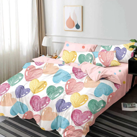 Lenjerii Finet - Lenjerie de pat 2 persoane, bumbac finet, 6 piese, 2 fețe, SP814