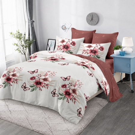 Lenjerii Finet - Lenjerie de pat 2 persoane, bumbac finet, 6 piese, 2 fețe, SP838
