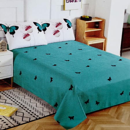 Lenjerii Finet - Lenjerie de pat 2 persoane, bumbac finet, 6 piese, 2 fețe, turcoaz, SP606