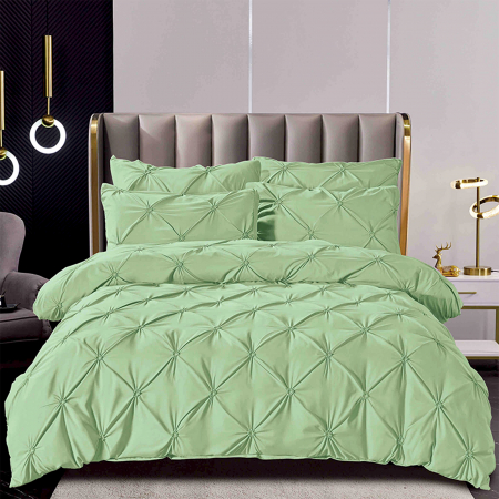 Lenjerii Premium - Lenjerie de pat 2 persoane, bumbac finet, cu pliuri brodate, 6 piese, PRE41
