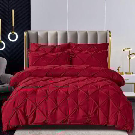 Lenjerii Premium - Lenjerie de pat 2 persoane, bumbac finet, cu pliuri brodate, 6 piese, PRE45