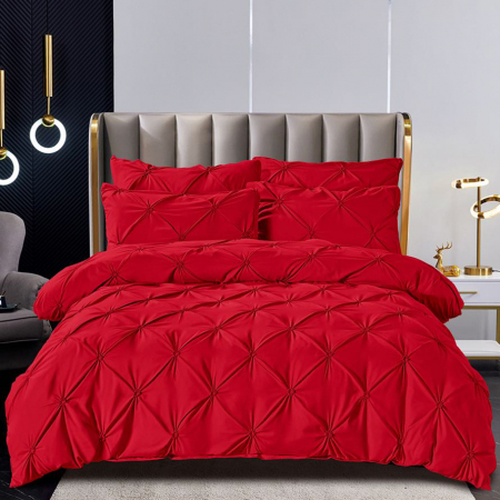 Lenjerii Premium - Lenjerie de pat 2 persoane, bumbac finet, cu pliuri brodate, 6 piese, PRE46