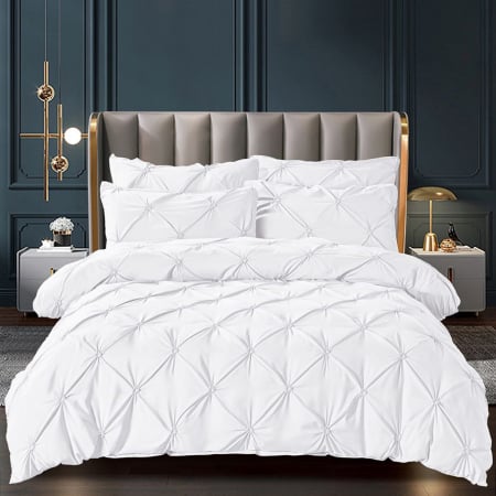 Lenjerii Premium - Lenjerie de pat 2 persoane, bumbac finet, cu pliuri brodate, 6 piese, PRE53