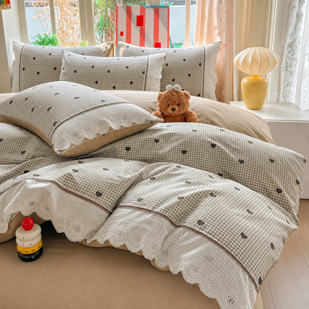 Lenjerii 100% Bumbac - Lenjerie de pat bumbac 100%, 4 piese, model carouri fine, BCP403