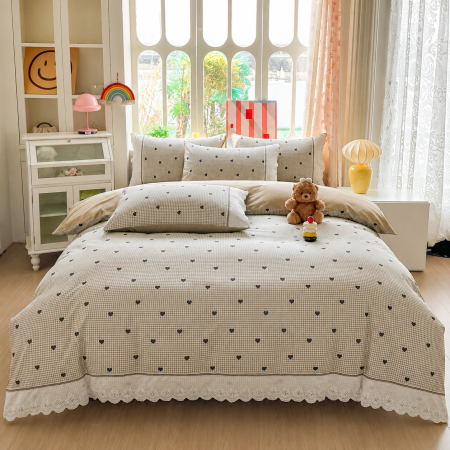 Lenjerii 100% Bumbac - Lenjerie de pat bumbac 100%, 4 piese, model carouri fine, BCP403