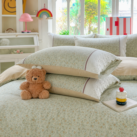 Lenjerii 100% Bumbac - Lenjerie de pat bumbac 100%, 4 piese, floral vernil, BCP409