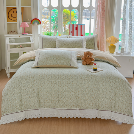 Lenjerii 100% Bumbac - Lenjerie de pat bumbac 100%, 4 piese, floral vernil, BCP409