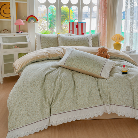Lenjerii 100% Bumbac - Lenjerie de pat bumbac 100%, 4 piese, floral vernil, BCP409