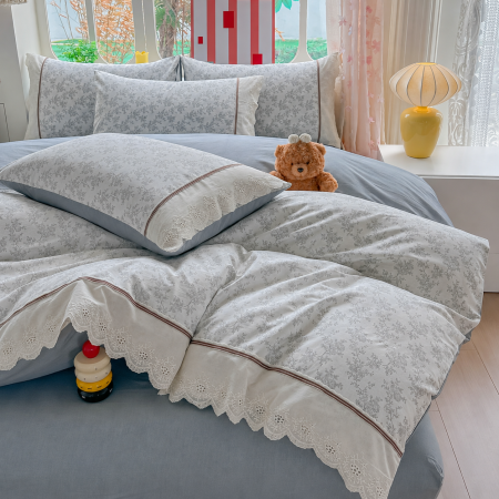 Lenjerii 100% Bumbac - Lenjerie de pat bumbac 100%, 4 piese, model floral delicat, BCP401