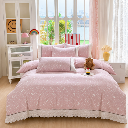 Lenjerii 100% Bumbac - Lenjerie de pat bumbac 100%, 4 piese, model flori delicate, BCP407