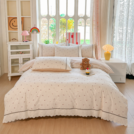 Lenjerii 100% Bumbac - Lenjerie de pat bumbac 100%, 4 piese, model cireșe, BCP402