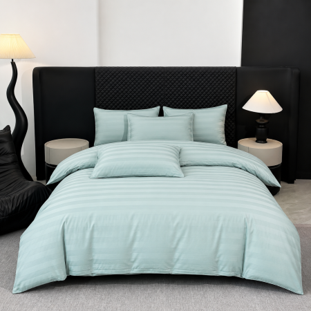 Lenjerii Damasc - Lenjerie Premium Damasc, bumbac 100%, 6 piese, pat 2 persoane, bleu