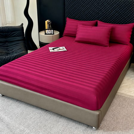 Lenjerii Damasc - Lenjerie Premium Damasc, bumbac 100%, 6 piese, pat 2 persoane, vișiniu