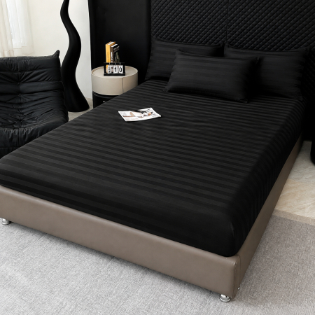 Lenjerii Damasc - Lenjerie Premium Damasc, bumbac 100%, 6 piese, pat 2 persoane, negru