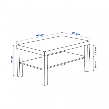 Mobilă - Măsuță cafea 90 x 55 cm, înălțime 45 cm, cu poliță, albă