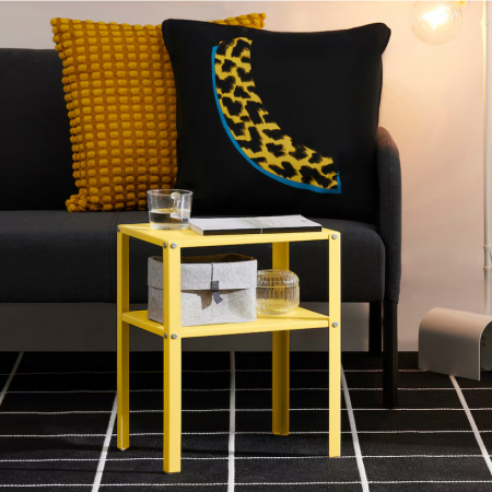 Pentru casă - Noptieră modernă, 37 x 28 cm, înălţime 45 cm, cu poliţă, galben neon