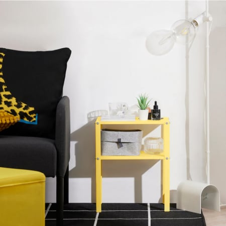 Pentru casă - Noptieră modernă, 37 x 28 cm, înălţime 45 cm, cu poliţă, galben neon