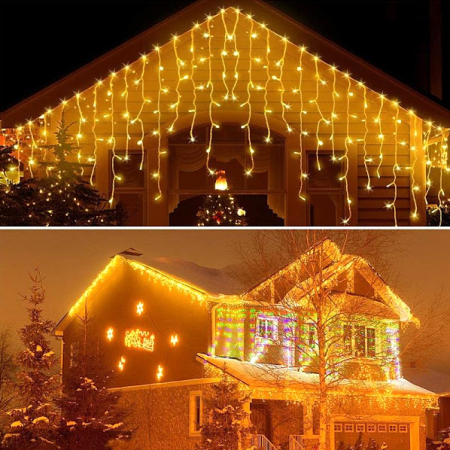 Instalații Crăciun - Pachet 3 Instalații de 12 m, interconectabile, 36 m, 900 leduri, franjuri cu led tip țurțuri, exterior