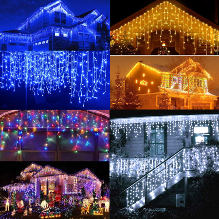 Pachet 3 Instalații de 12 m, interconectabile, 36 m, 900 leduri, franjuri cu led tip țurțuri, exterior [2]
