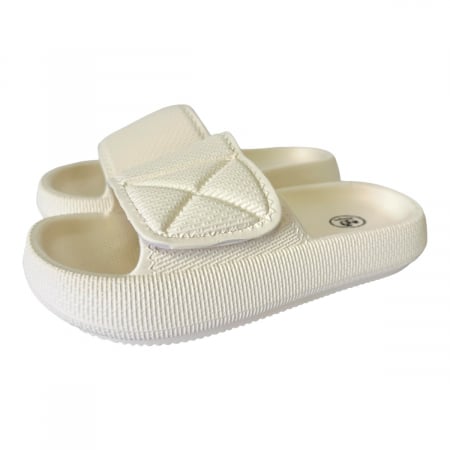 Papuci de plajă - Papuci de plajă damă cu talpă groasă, baretă cu arici, crem, PD51 40/41