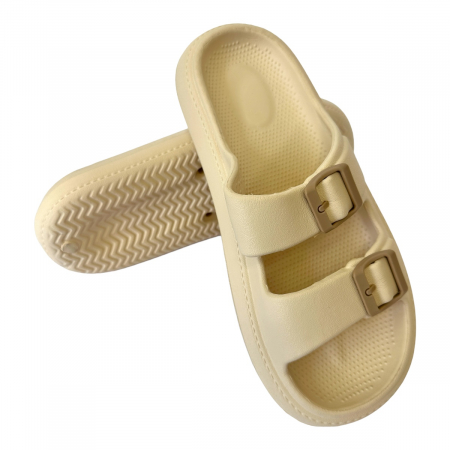 Papuci de plajă - Papuci de plajă bărbați cu talpă groasă, cu cataramă, crem, 40 - 41, PB21 40/41