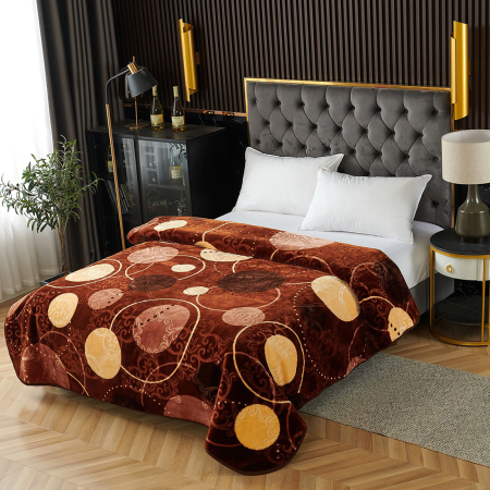 Pături - Pătură Cocolino Gofrată, 200x240 cm, 3D cu model, maro cu cercuri, PGU203