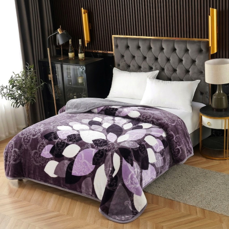 Pături - Pătură Cocolino Gofrată, 200x240 cm, 3D cu model, mov cu petale, PGU209