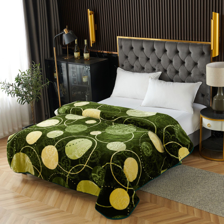 Pături - Pătură Cocolino Gofrată, 200x240 cm, 3D cu model, verde cu cercuri, PGU204