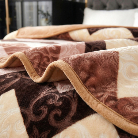 Pături - Pătură Cocolino Gofrată, 200x240 cm, 3D cu model, maro cu zigzag, PGU210