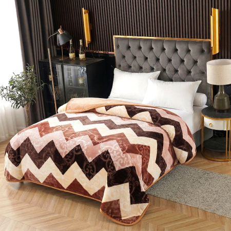 Pături - Pătură Cocolino Gofrată, 200x240 cm, 3D cu model, maro cu zigzag, PGU210