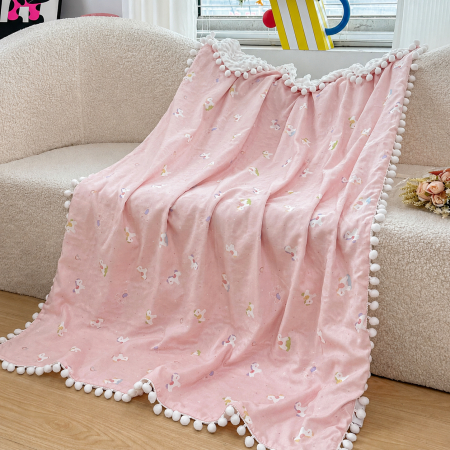 Pături copii - Pătură copii bumbac 100%, roz cu ponei,100x150 cm