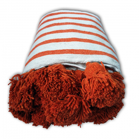 Cuverturi - Patura Maroc 250x150 cm bumbac crem cu dungi portocalii tesuta manual
