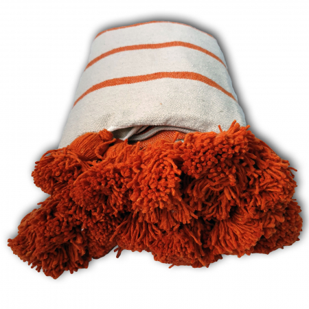 Cuverturi - Patura Maroc 250x150 cm bumbac crem cu insertii portocalii tesuta manual