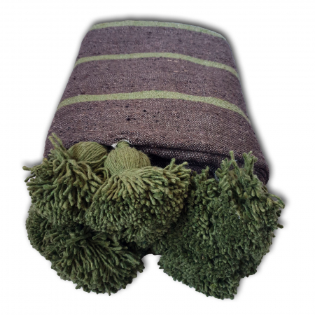 Pentru casă - Patura Maroc 250x150 cm bumbac maro cu insertii verde olive tesuta manual