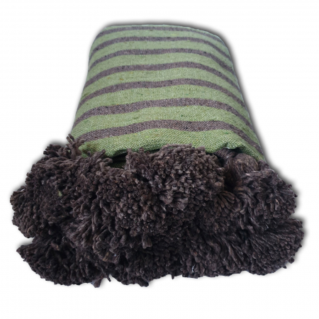 Pentru casă - Patura Maroc 250x150 cm bumbac verde olive cu dungi maro tesuta manual
