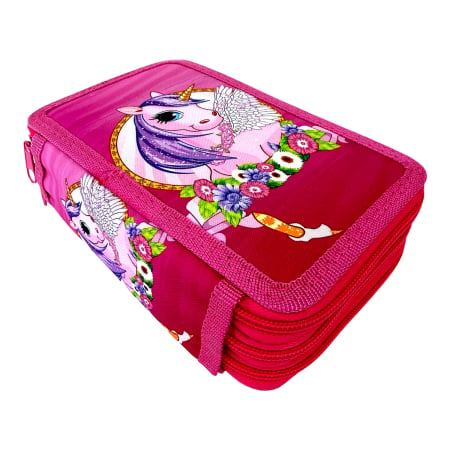 Penare - Penar complet echipat, 3 compartimente, 32 piese, pentru fete, model Unicorn, PNF06